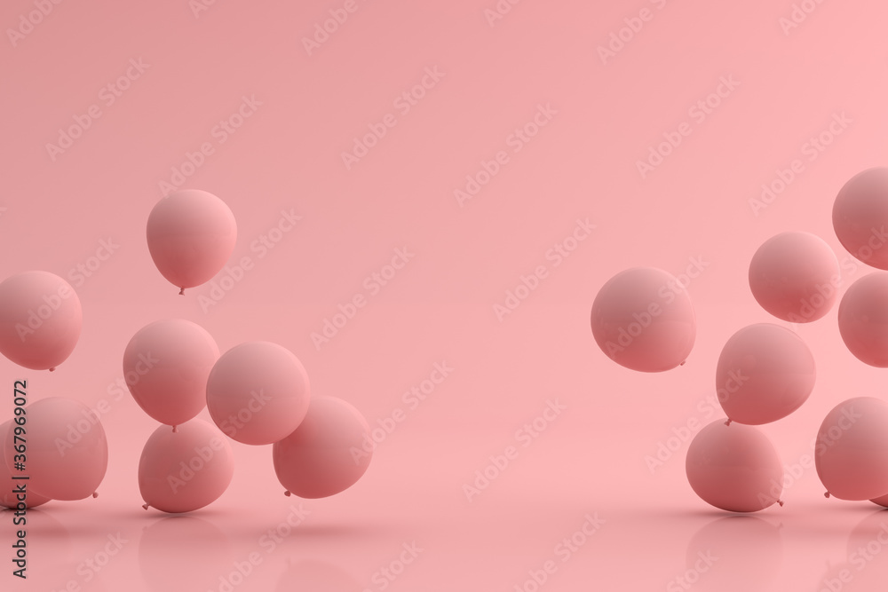 Poster Mock up of balloons floating on pink background. 3d rendering.	
