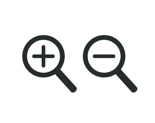 Zoom in icon. Zoom out icon.  