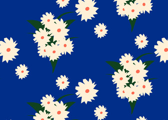 Abstract seamless pattern with Common Daisy pattern,Symbol pattern blue background and Gift Wrapping Paper.