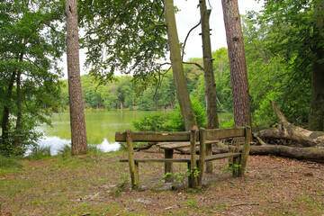 Fototapeta na wymiar A resting palce on mill lake along the hiking trail 