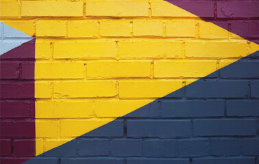 Multi colored brick wall with with geometric pattern 