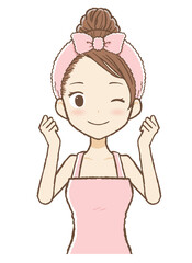 ガッツポーズで喜ぶルームウエア女性 ウィンク　上半身