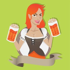 woman holding beer mugs