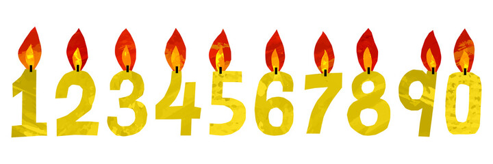 ベクター　ゴールドの数字型キャンドルのイラスト
