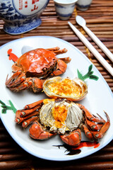 A Plate Of Steamed Chinese Mitten Crab