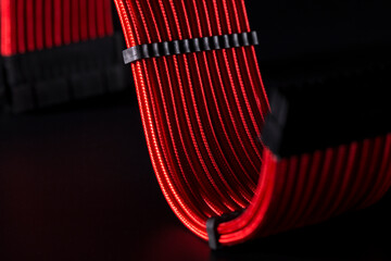 ATX cable for motherboard power on black background