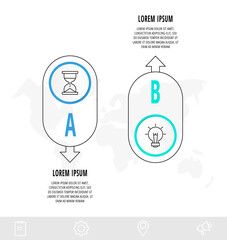 Vector circle infographics with 2 arrows. Two step line template. Used for diagram, business, web, banner, workflow layout, presentations, flowchart, info graph, timeline, content, levels, chart