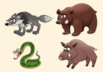  Grappige boze bosdieren. Vector stripfiguren voor kinderen en games. © ddraw