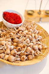 Saffron and bulbs, Franco Sanna, San Gavino, Cagliari, Sardinia, Italy