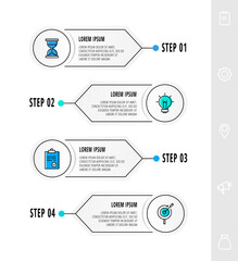 Vector circle infographics with 4 arrows. Four step line template. Used for diagram, business, web, presentations, info graph, timeline, content, levels, chart, processes diagram. Data visualization.