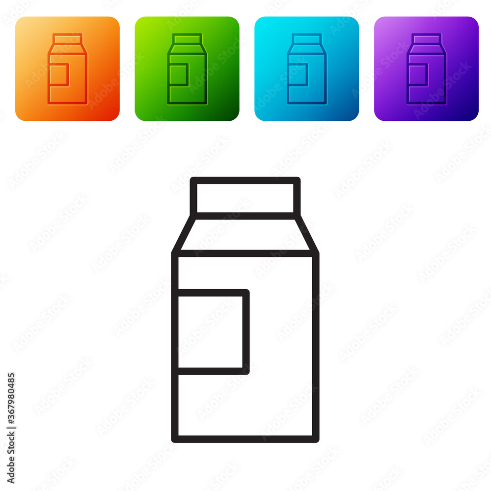 Poster black line paper package for milk icon isolated on white background. milk packet sign. set icons in 