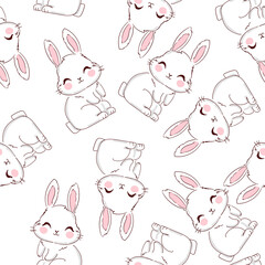 Seamless Pattern Rabbit. Hand Drawn Bunny, print design rabbit background. Vector Seamless. Print Design Textile for Kids Fashion.