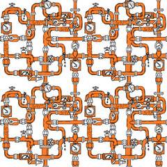 Water supply networks. Sketch doodle colored vector illustration seamless pattern. Games, Technology and Steam punk pattern. Hydro background. Plexus of the hydraulic tube.