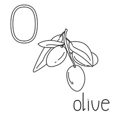 Coloring page fruit and vegetable ABC, Letter O - olive, educated coloring card