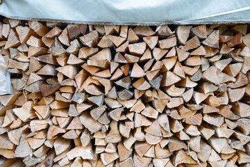 Stacks of chopped firewood in preparation for the cold weather