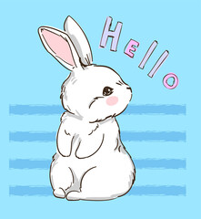 Hand Drawn Cute Bunny, print design rabbit. Vector illustration