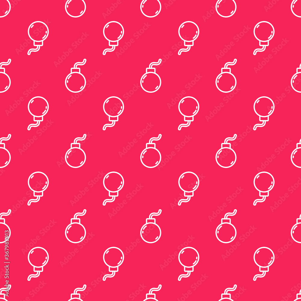 Aufkleber white line bomb ready to explode icon isolated seamless pattern on red background. vector.