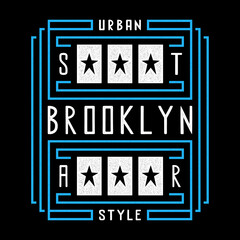 Vector retro illustration on the theme of Brooklyn. Urban style. Star. Stylized vintage white typography, t-shirt graphics, poster, print.