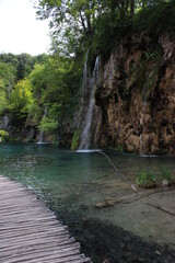 Plitvice lakes, Croatia, natural waterfalls and streams of water in the park, landscape image
