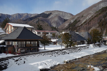 Winter river in country side Japan