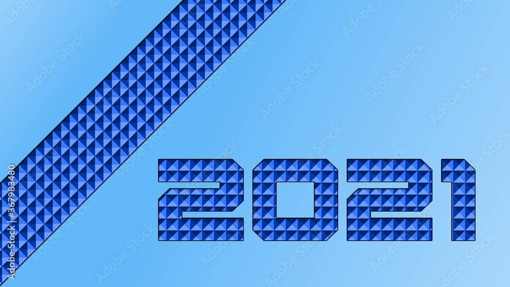 Aufkleber year change 2021 on abstract background with geometric square elements in light blue color - 3d illu