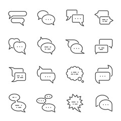 Speech balloon, icon set. Dialogue bubbles, various shapes, linear icons. Editable stroke