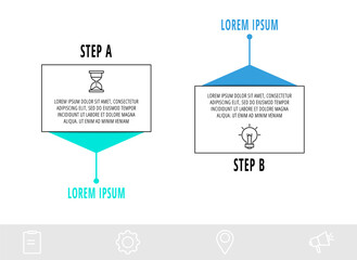 Thin line infographic template with 2 steps, labels. Modern business concept infographics with circles for brochure, diagram, workflow, timeline.