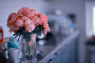 bouquet of pink peonies / concept gift, beautiful flowers, peonies at home, summer bouquet