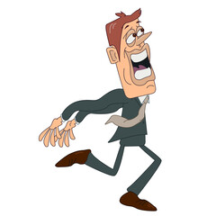 Funny illustration of happy running worker caricature vector illustration
