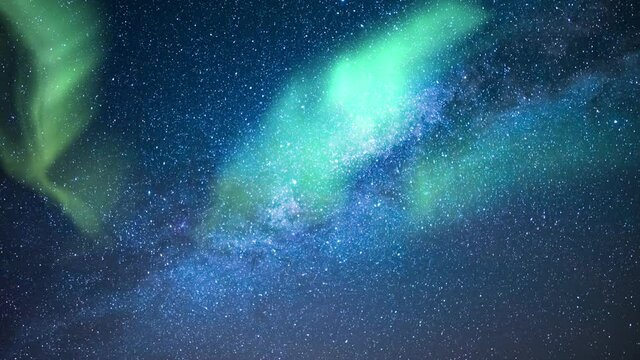 Aurora and Milky Way Galaxy Aquarids Meteor Shower In Northeast Sky Simulated Northern Lights