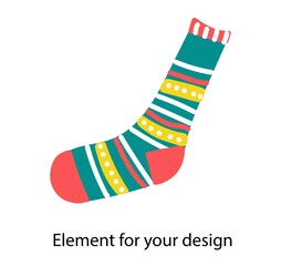 sock is striped. Golf for children. Clothing for legs. isolated element..