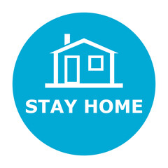 Stay at home text with home icon. Vector illustration.