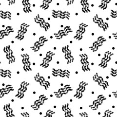 Seamless trendy abstract Memphis pattern. Black and white textures, simple design. Vector illustration. Applicable for backgrounds, wrapping paper, textile concepts.