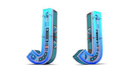 Blue neon light 3d alphabet illustration with clipping paths.