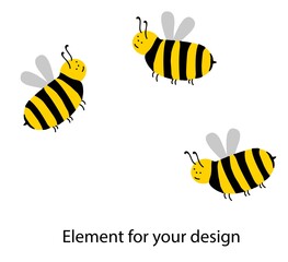 Cute bee characters on a white background. Striped insects. Wings. Yellow and black. illustration isolated on white background. Element for your design..