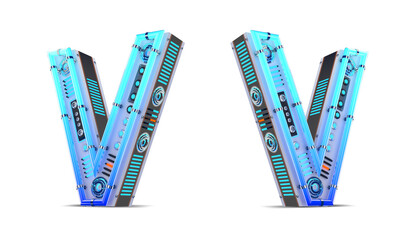 Blue neon light 3d alphabet illustration with clipping paths.