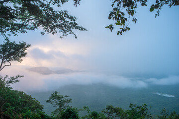 Obraz na płótnie Canvas View of the foggy mountains, Pha Mor E Daeng, Si Sa Ket, Thailand