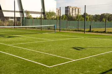 empty tennis grass court Aerial