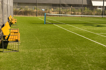 empty tennis grass court Aerial