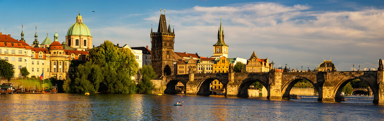 Panorama of Charles bridge in Prague, Czech republic