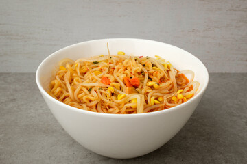 Bean sprouts ramen on white background