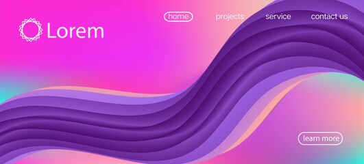 Neon Color Website Template. Landing Page, Pink, Purple Background. Colorful 