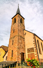 Fototapeta premium Assumption Church in la Petite-Pierre town - Alsace, Bas-Rhin, France
