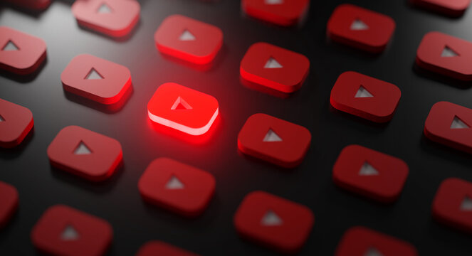 Stand Out on Social Media Concept. Glowing Youtube Logo