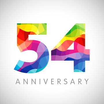 54th anniversary numbers. 54 years old logotype. Bright congrats. Isolated abstract graphic design template. Creative 5, 4 sign 3D digits. Up to 54%, -54% percent off discount. Congratulation concept.