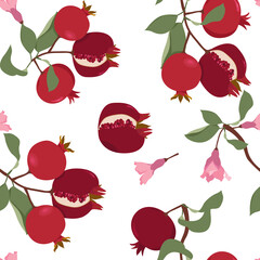 Seamless vector illustration with branches of ripe pomegranate