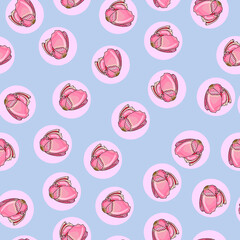 endless abstract pattern of circles and roses on a blue background