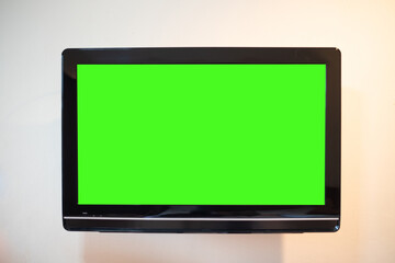 Close up monitor green screen.