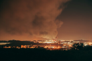 Night fire in the city's industrial area.