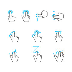 Fototapeta premium Hand Touchscreen Gestures Device Icon Set. Vector